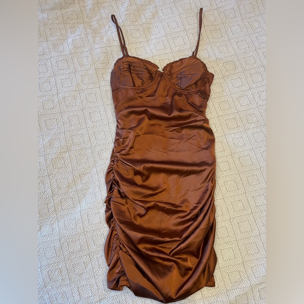 Bodycon Rust Ruched Scrunch Dress Corset Detailing - Thatssofetch